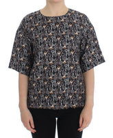 Dolce & Gabbana Gray Gold Key Print Silk Blouse T-shirt -   -  Dolce & Gabbana.